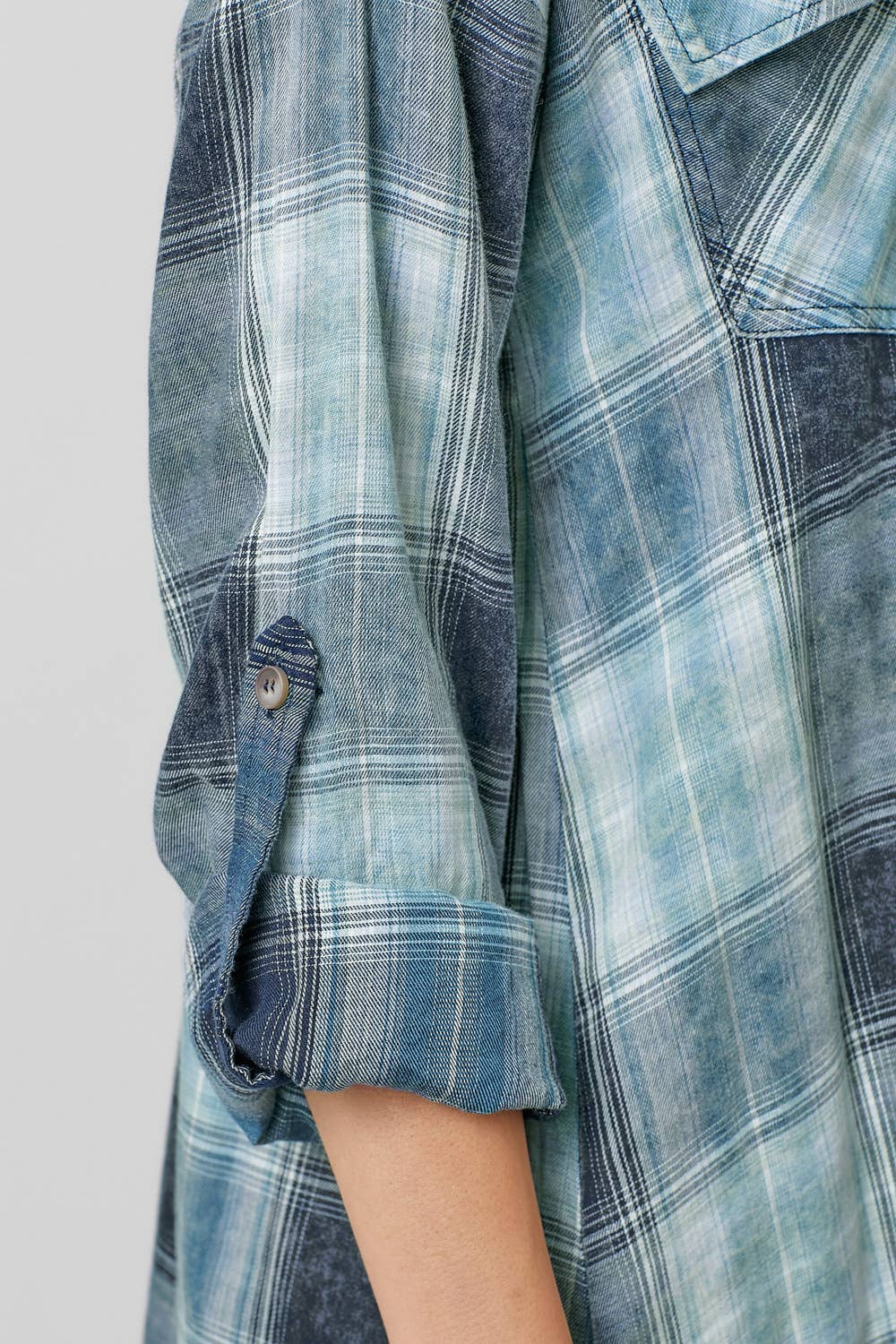 Washed Plaid Shirt Dress