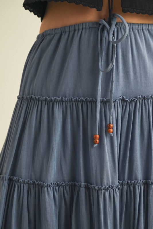 DRAWSTRING TIERED MAXI SKIRT