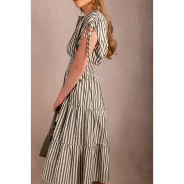 Striped Cotton Smocked Midi Dress