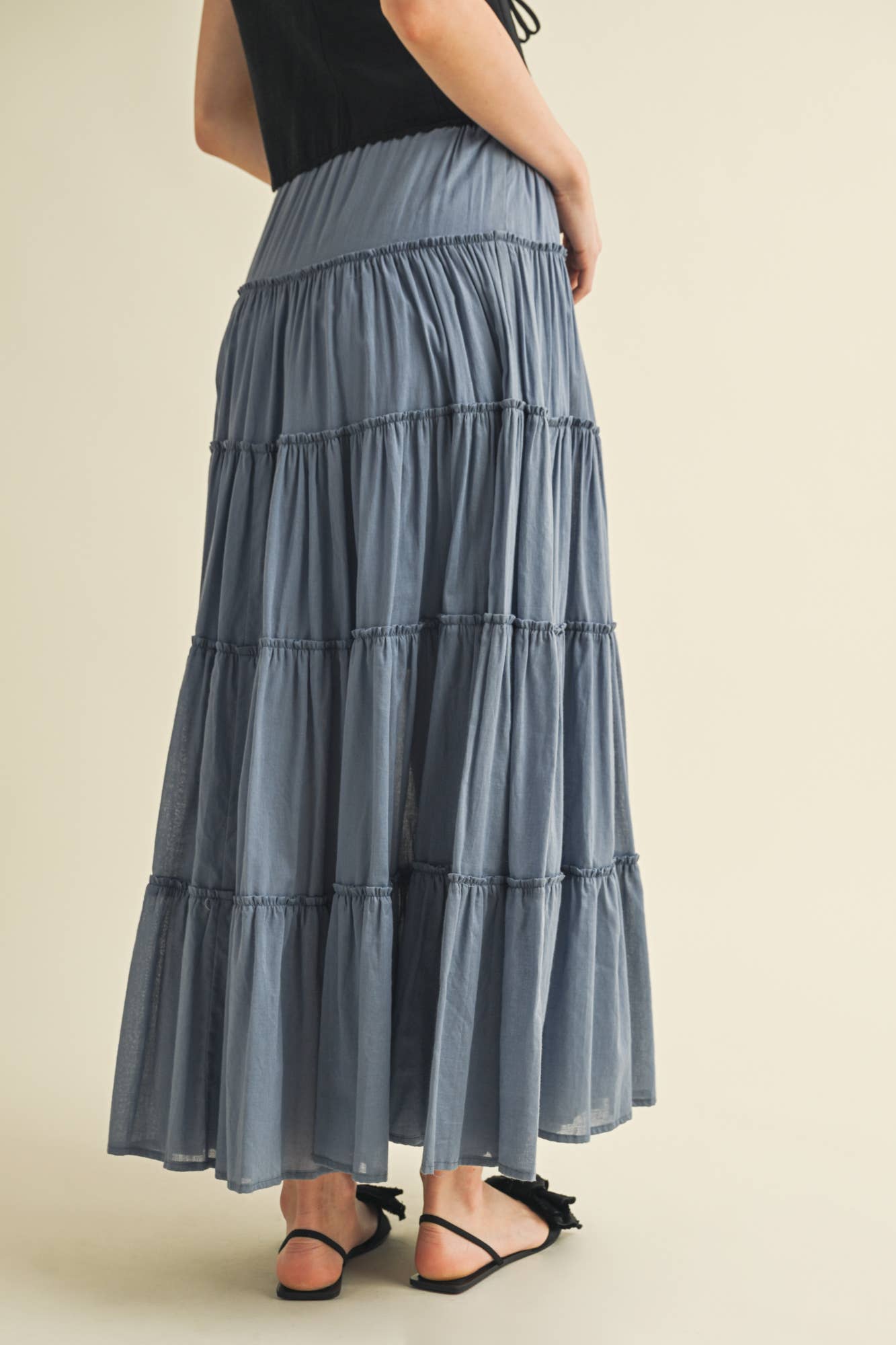 DRAWSTRING TIERED MAXI SKIRT