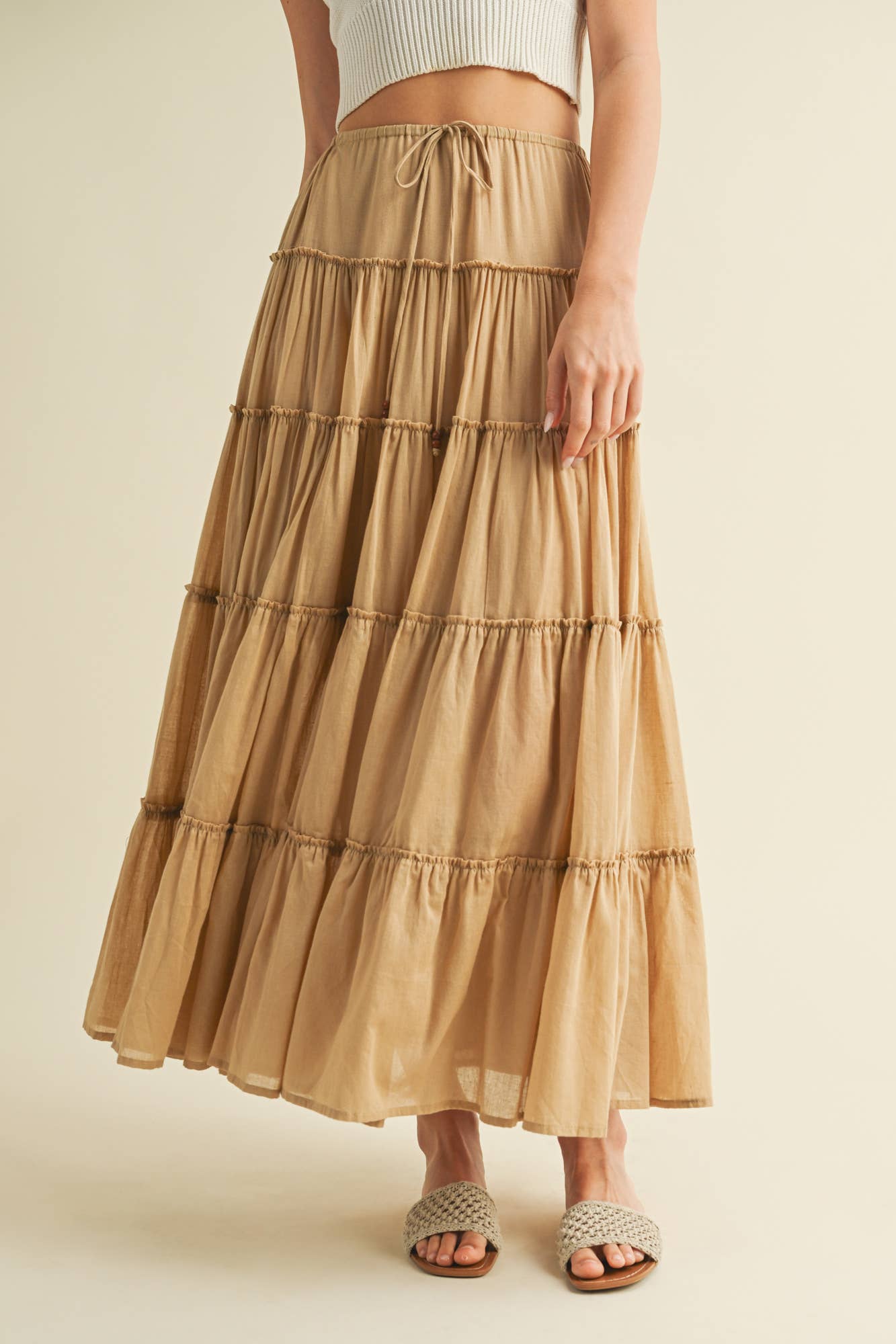 DRAWSTRING TIERED MAXI SKIRT