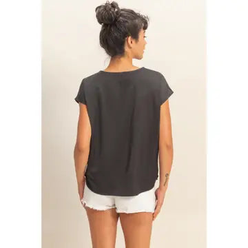 Satin Dolman Sleeve Round Neck Blouse