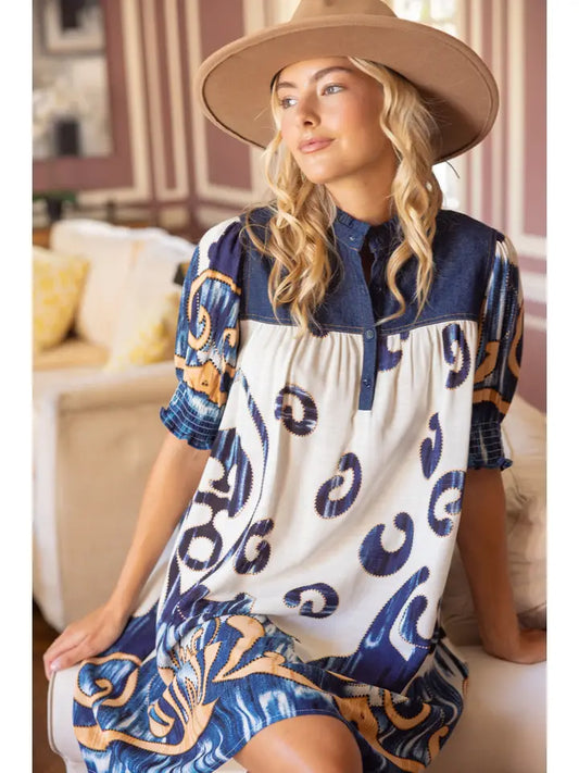 Denim Yoke Print Dress