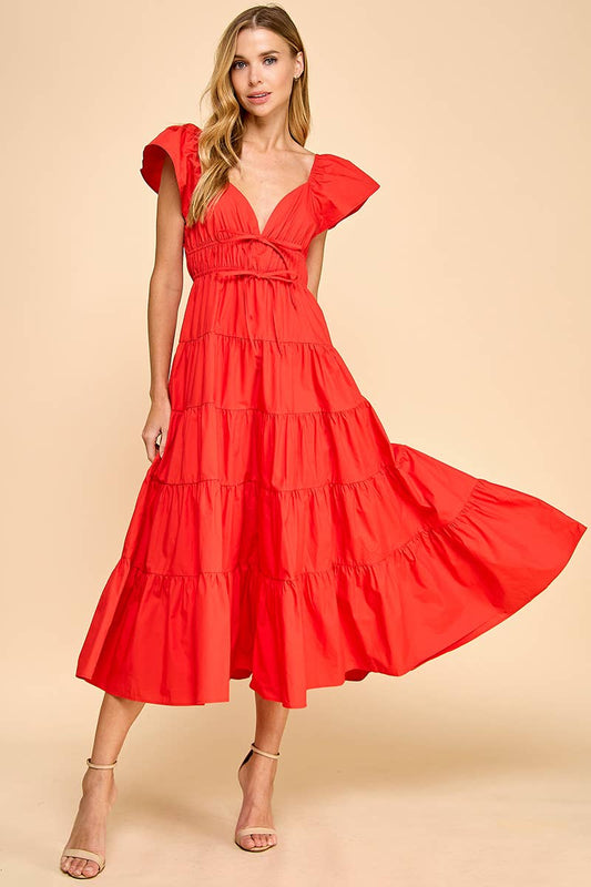 Ruffled Shoulders Midi Dress