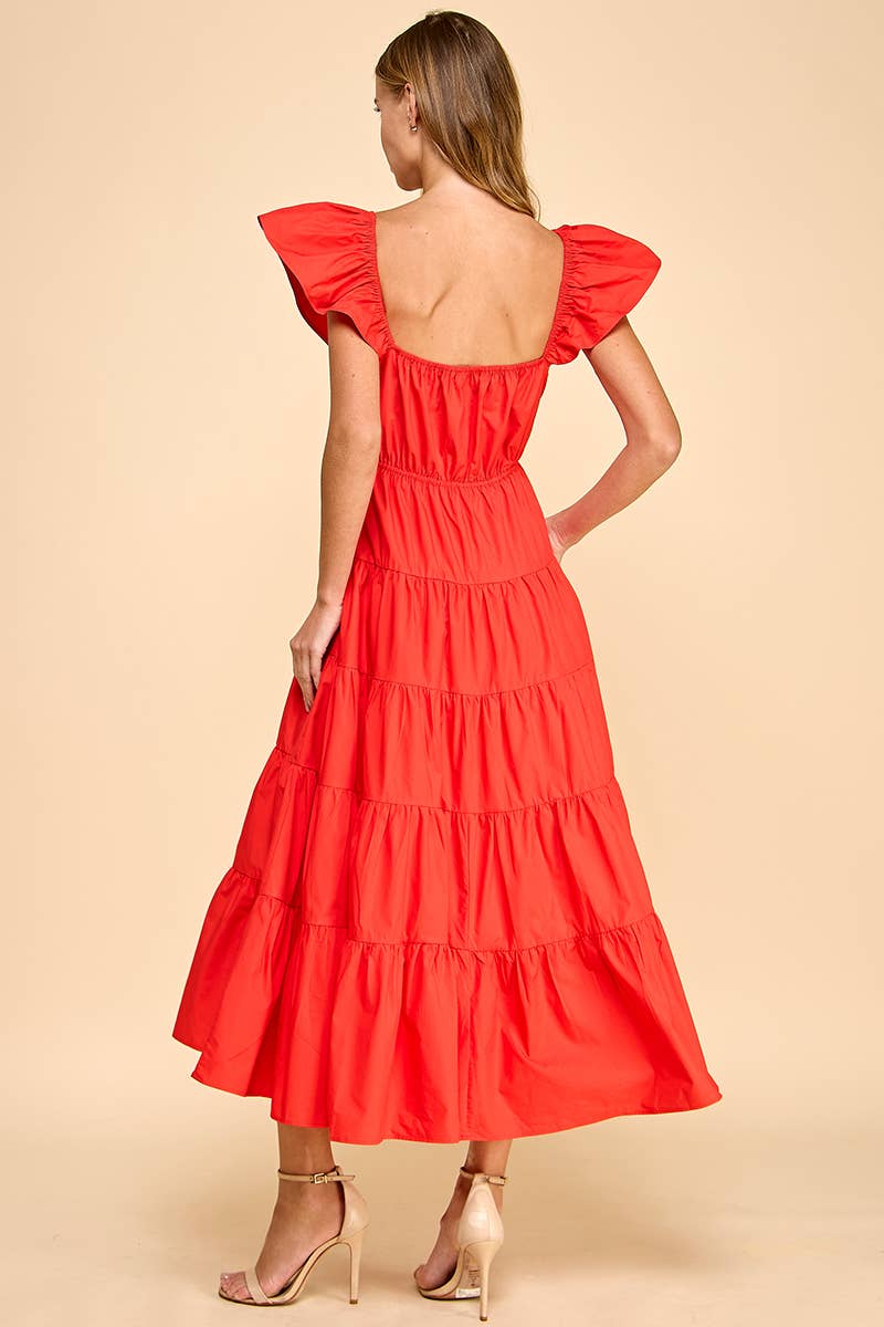 Ruffled Shoulders Midi Dress