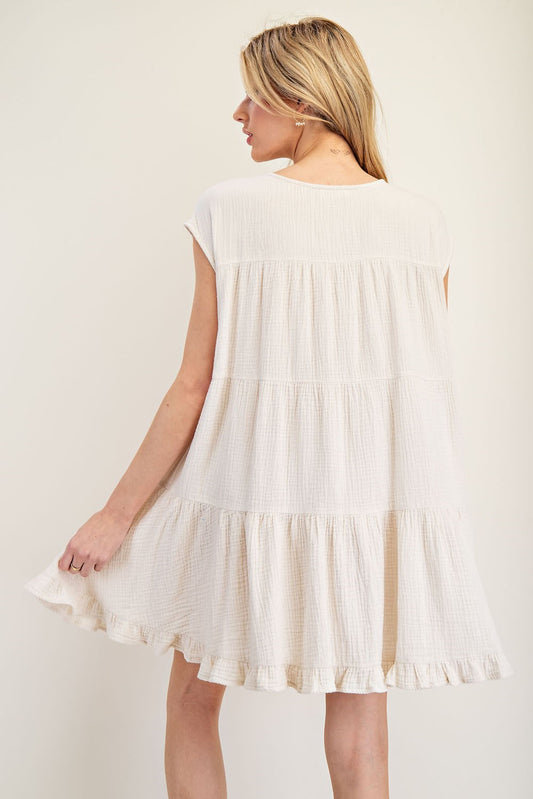 Mineral Washed Tiered Cotton Gauze Dress