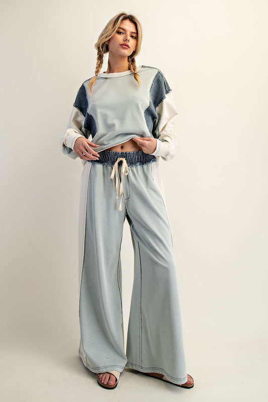 Color Block Denim Drawstring Pants