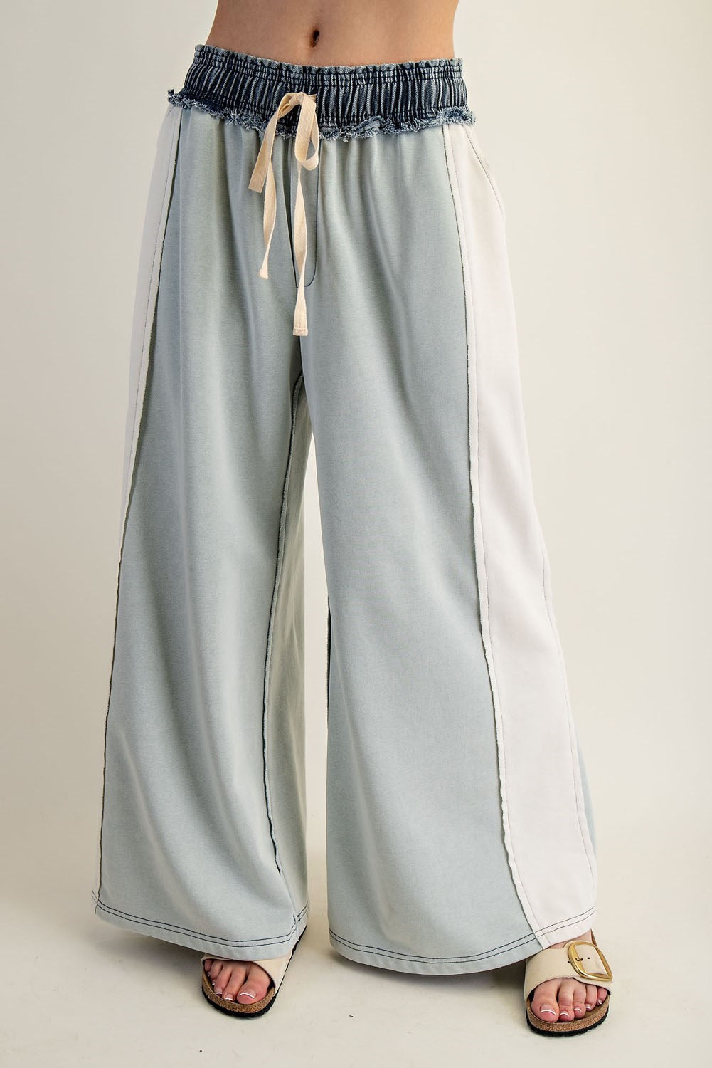 Color Block Denim Drawstring Pants