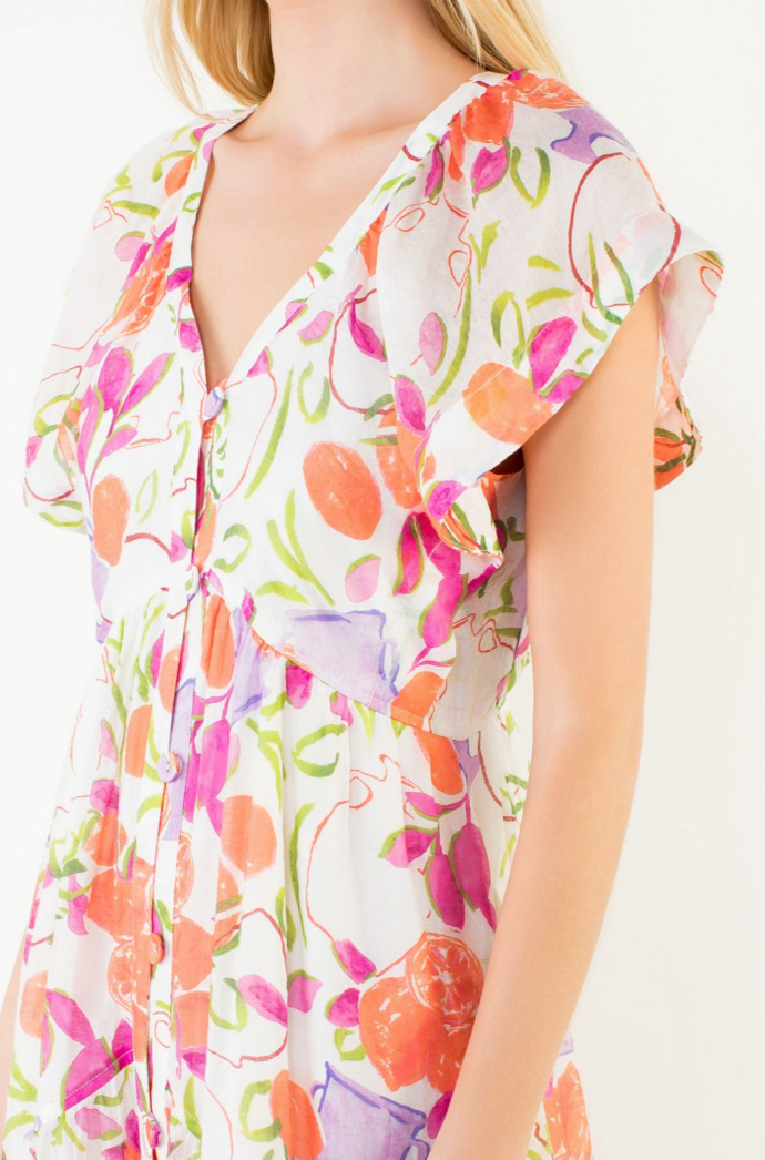 Short Sleeve Floral Patterned Dress