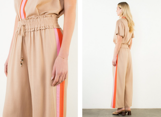 Wide Leg Side Stripe Elastic Waist Pants