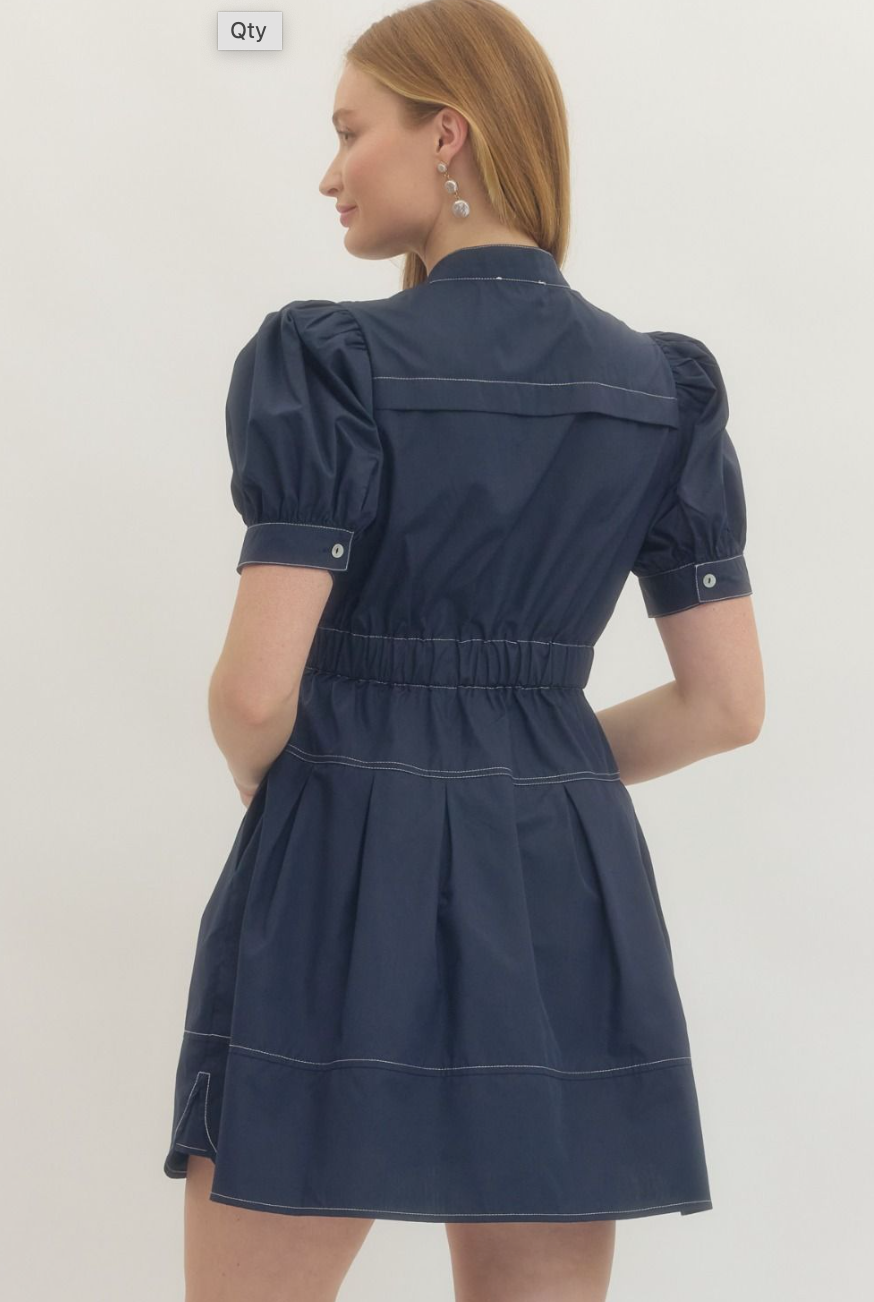 Puff Sleeve Navy Dress