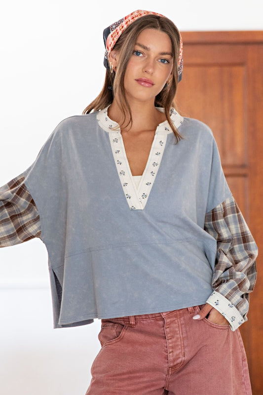 Mineral Washed Plaid Top
