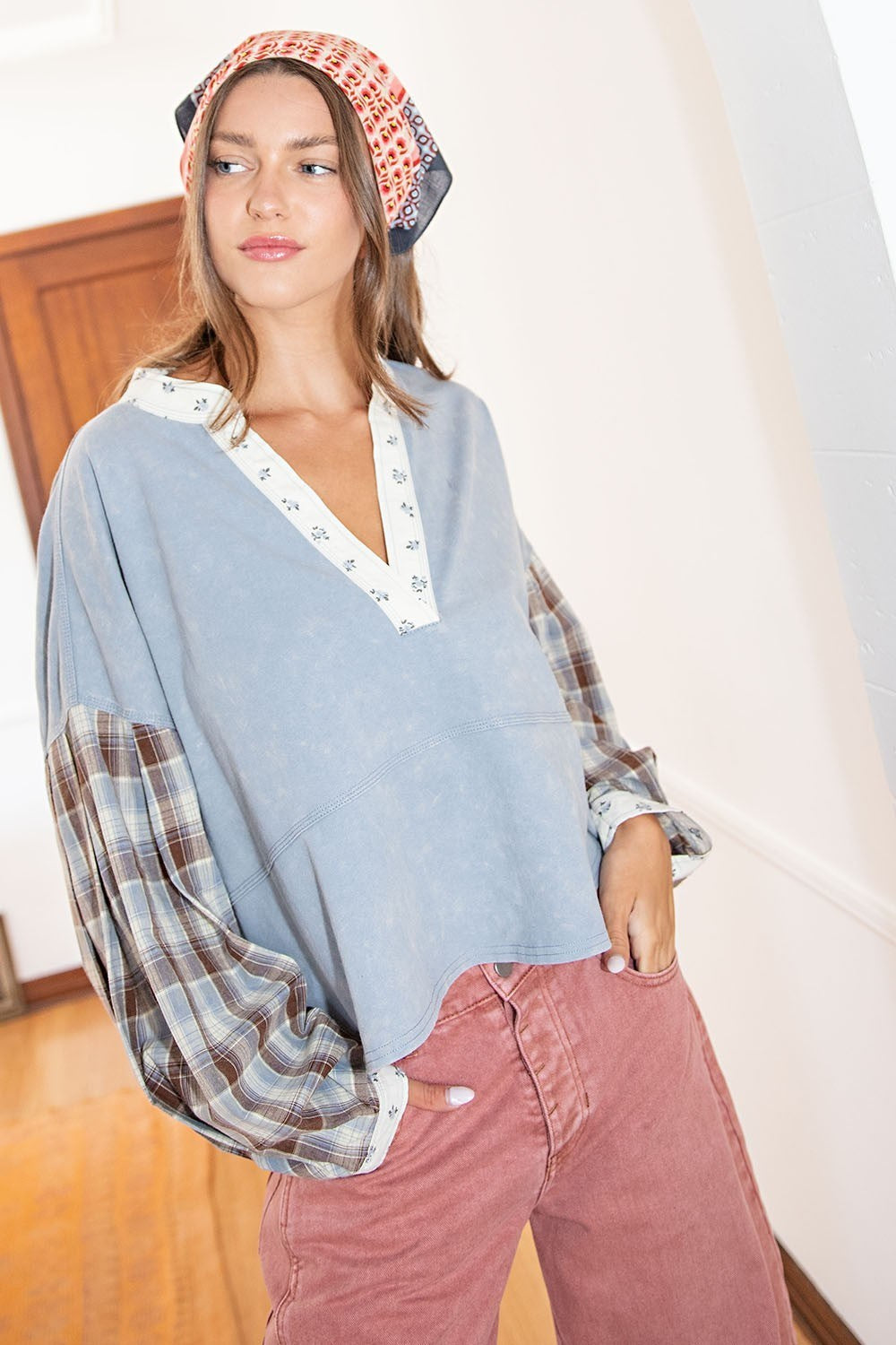 Mineral Washed Plaid Top