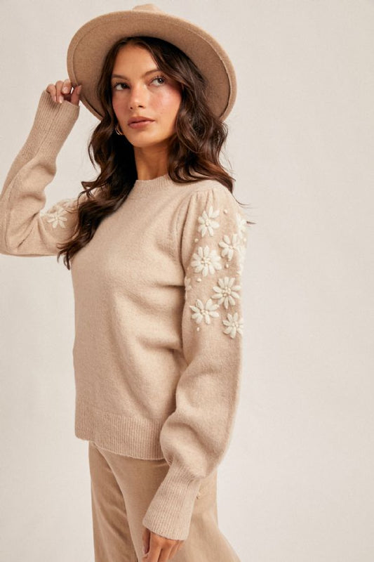 FLORAL EMBROIDERY BUBBLE SWEATER