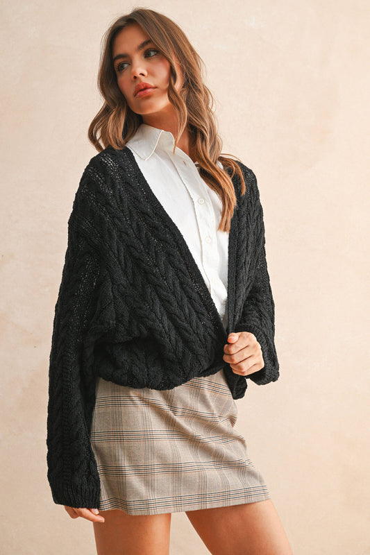 LIGHT WEIGHT CABLE KNITTED CARDIGAN