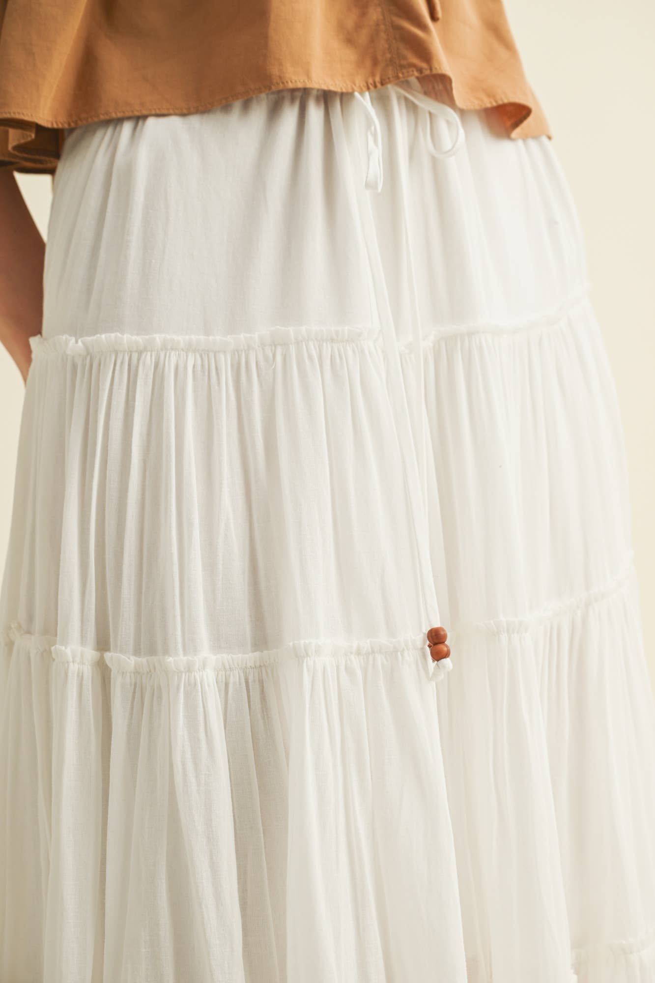 DRAWSTRING TIERED MAXI SKIRT