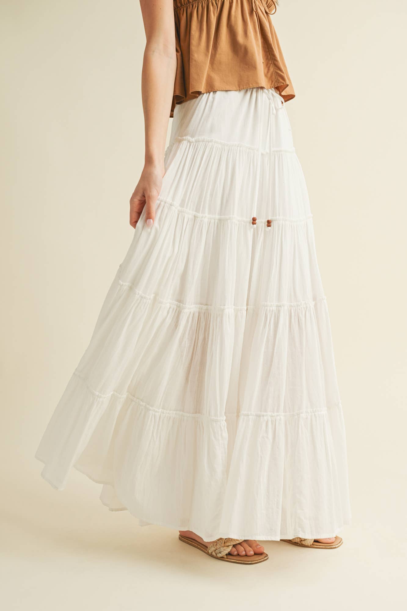 DRAWSTRING TIERED MAXI SKIRT
