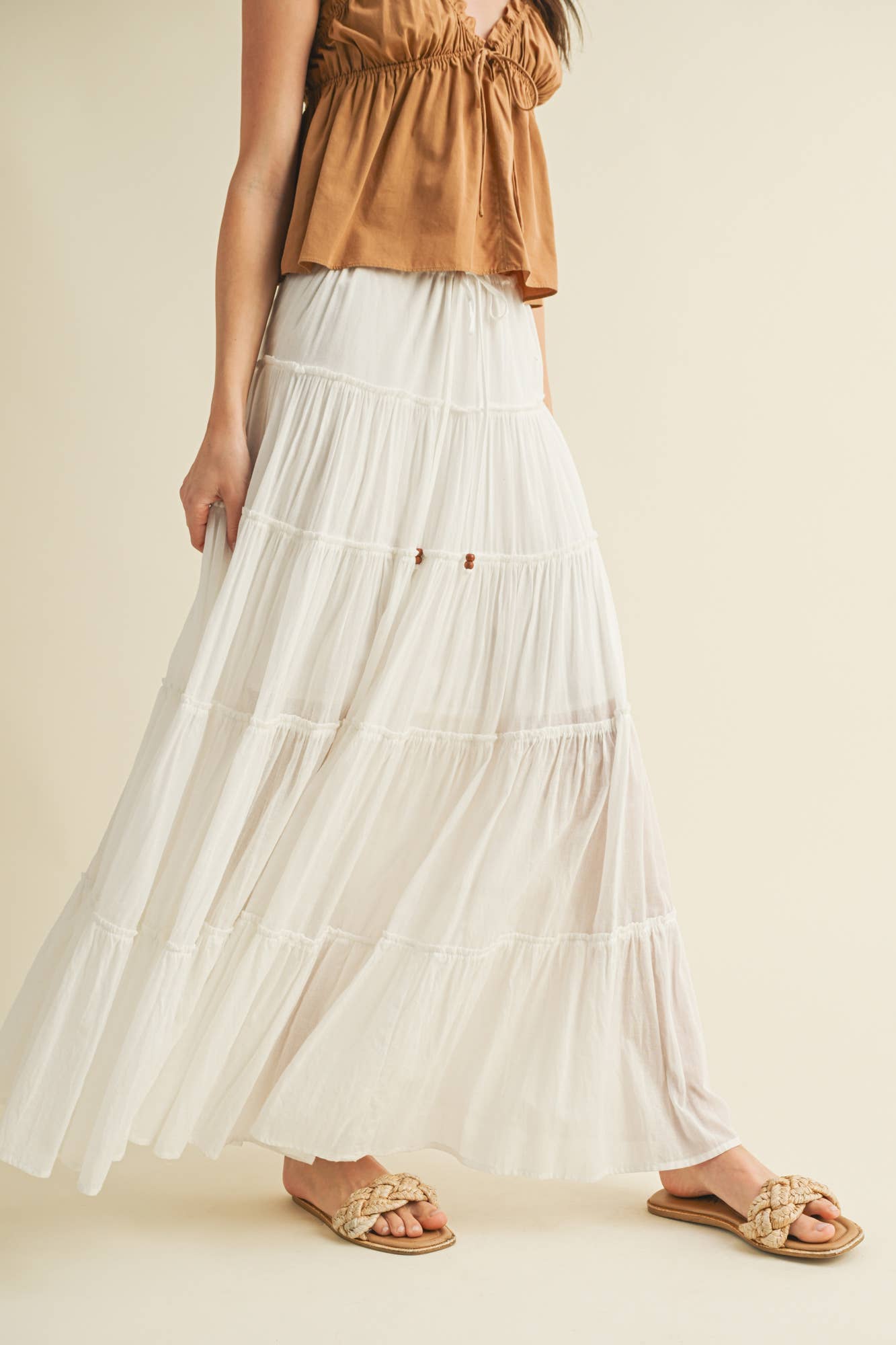 DRAWSTRING TIERED MAXI SKIRT