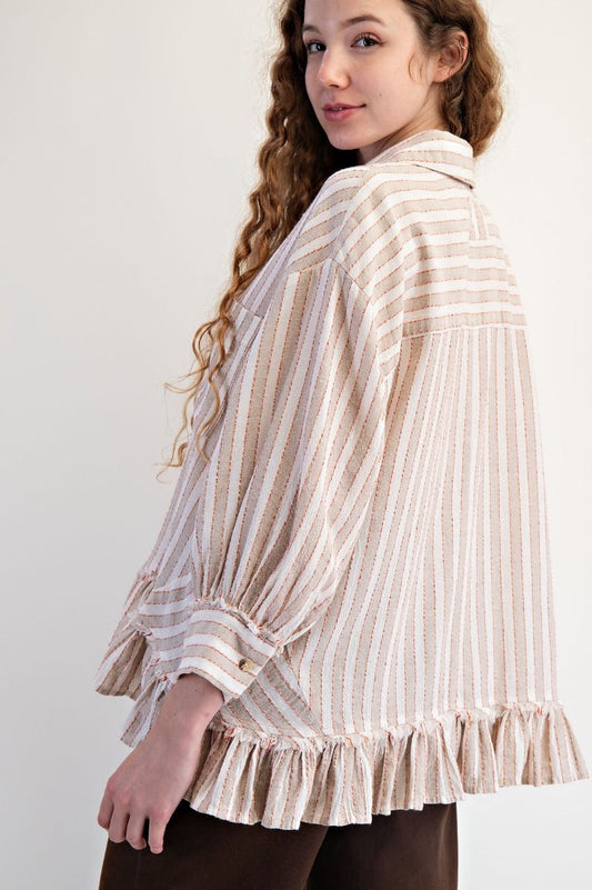 Mushroom STRIPE LINEN SHIRT