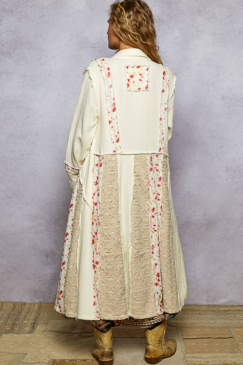 Long sleeve patch woven long jacket