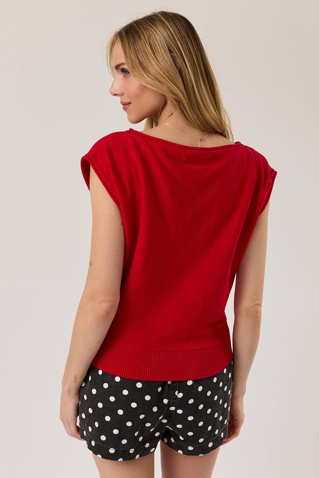 BOAT NECK WIDE SHOULDER KNIT TOP
