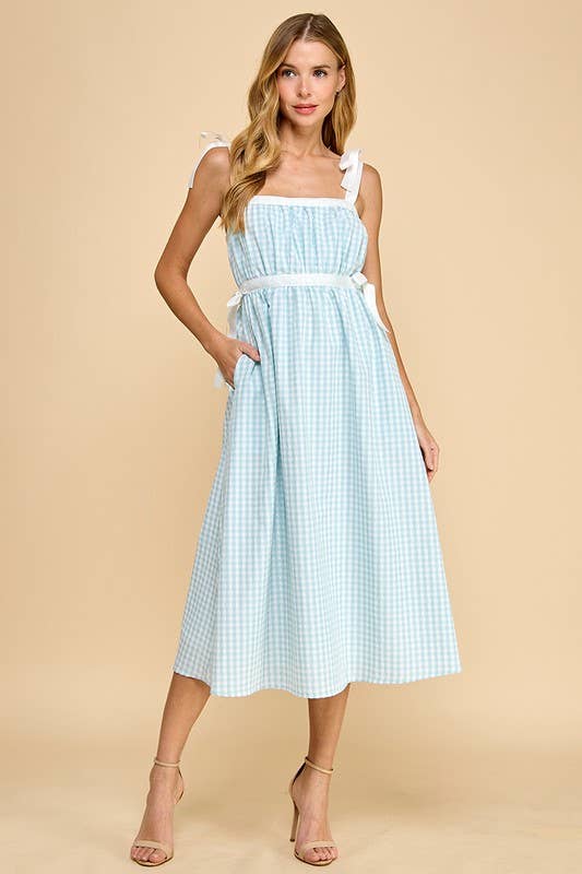 Gingham Ruched Midi Dress