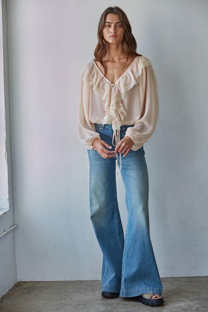 Chiffon Long Sleeve Ruffle Top