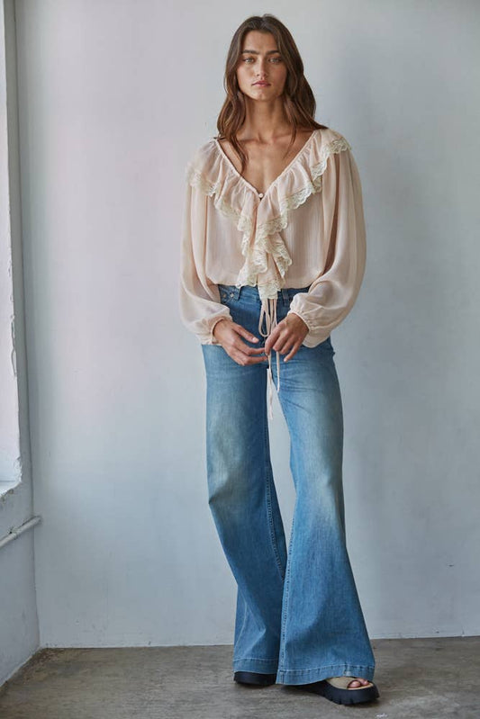 Chiffon Long Sleeve Ruffle Top