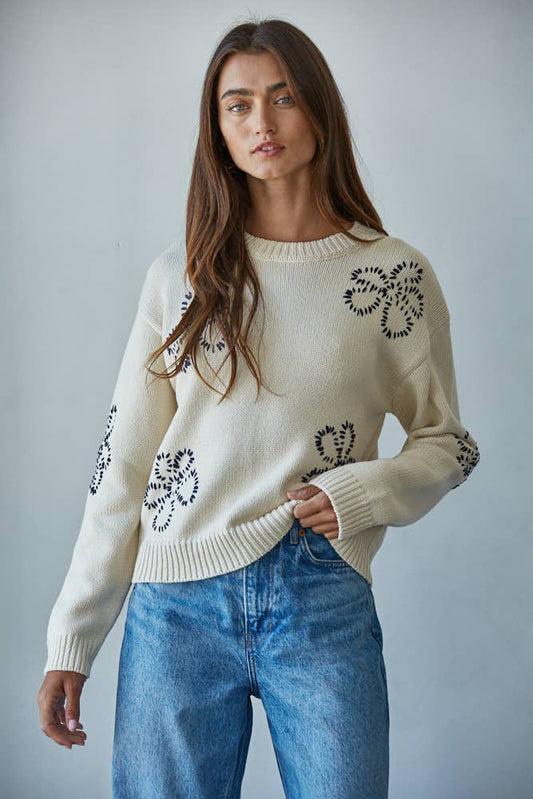 Knit Sweater Floral Stitched Top