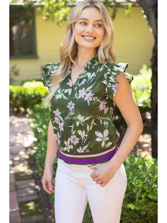 Olive Floral Top