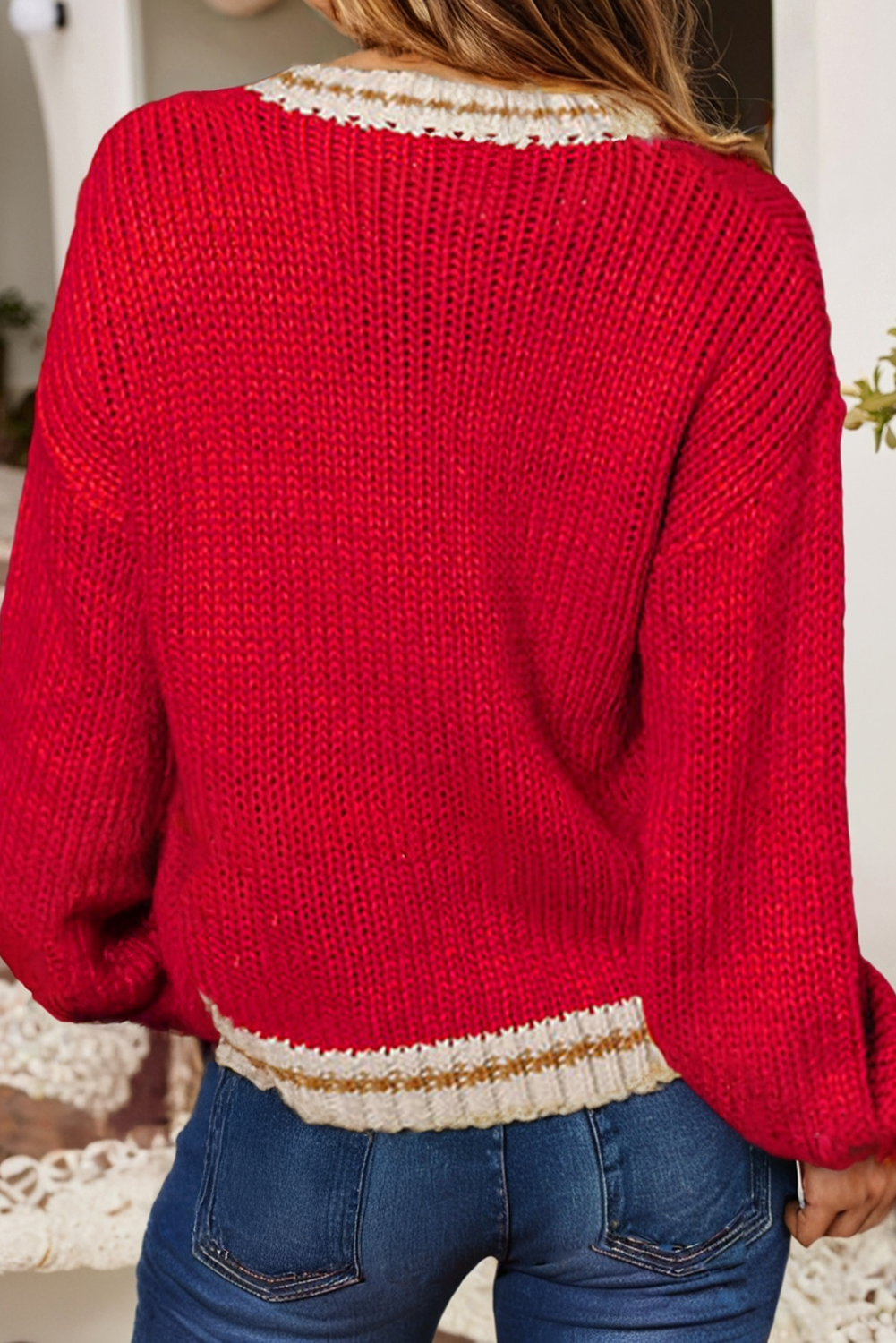 LDC MERRY Color Block Edge Drop Shoulder Cozy Sweater