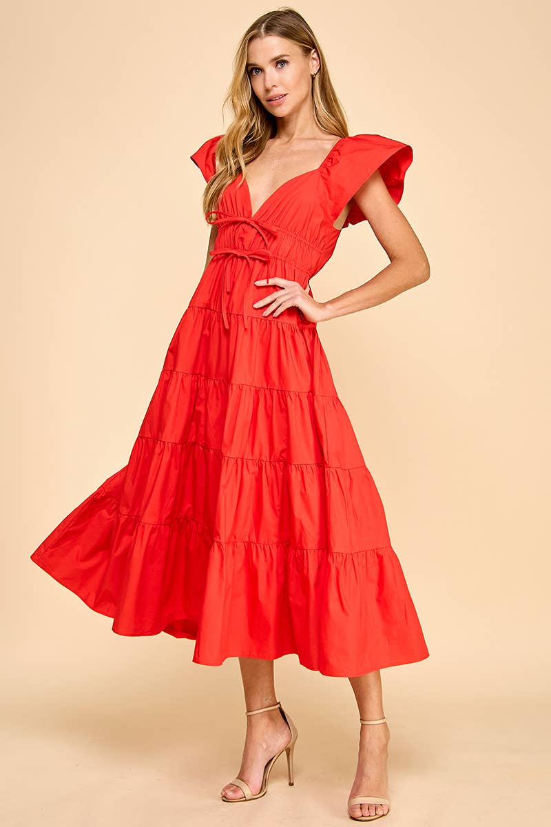 Ruffled Shoulders Midi Dress