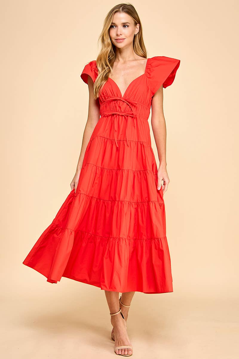 Ruffled Shoulders Midi Dress
