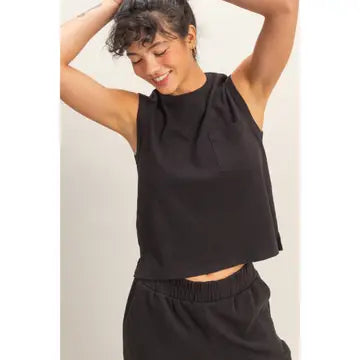 Sleeveless Cotton Top with Pocket