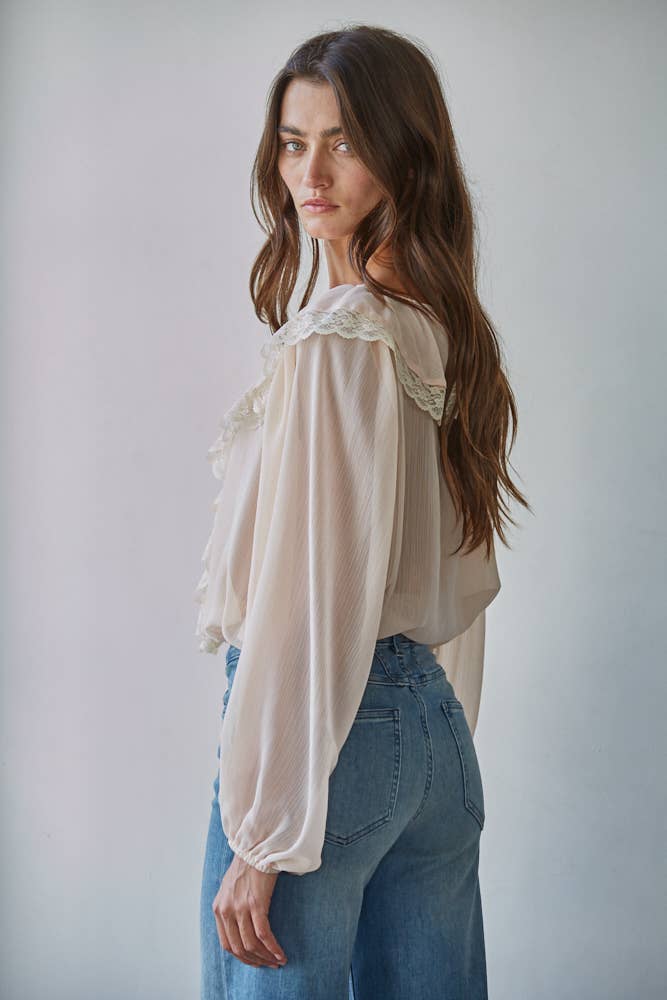 Chiffon Long Sleeve Ruffle Top
