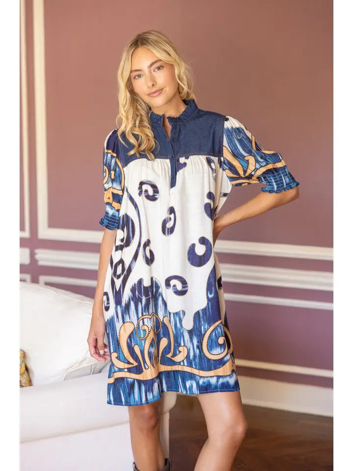 Denim Yoke Print Dress