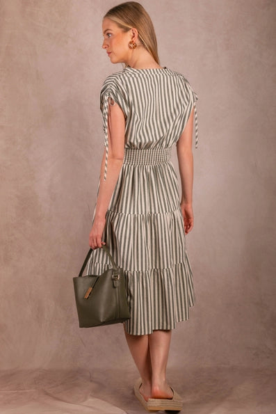 Striped Cotton Smocked Midi Dress