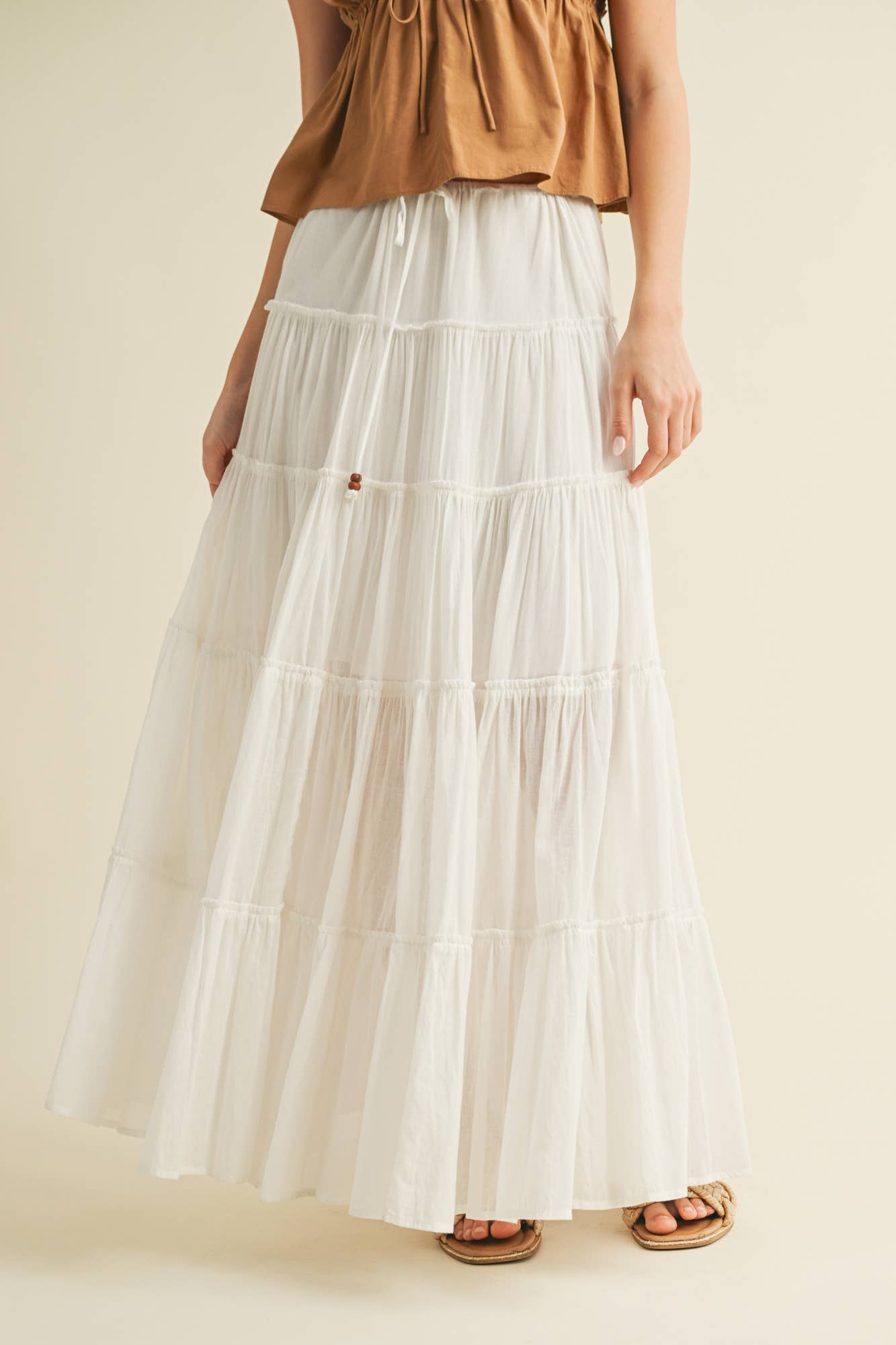 DRAWSTRING TIERED MAXI SKIRT