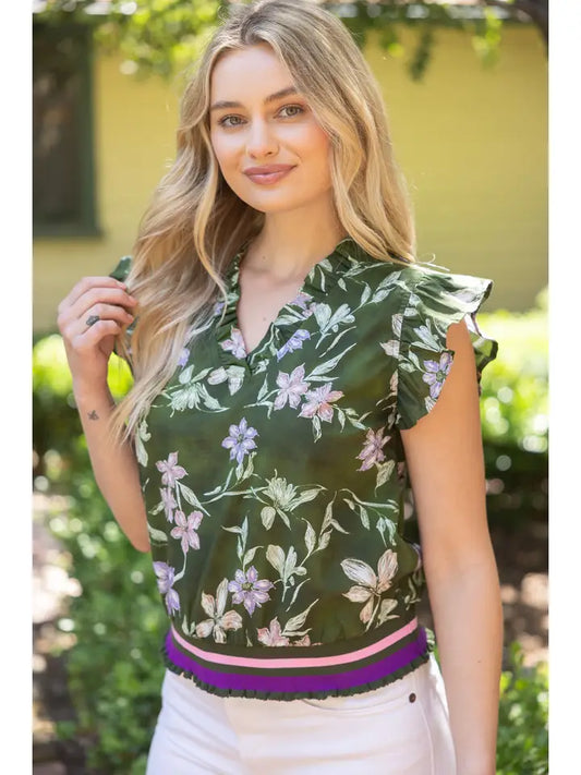 Olive Floral Top