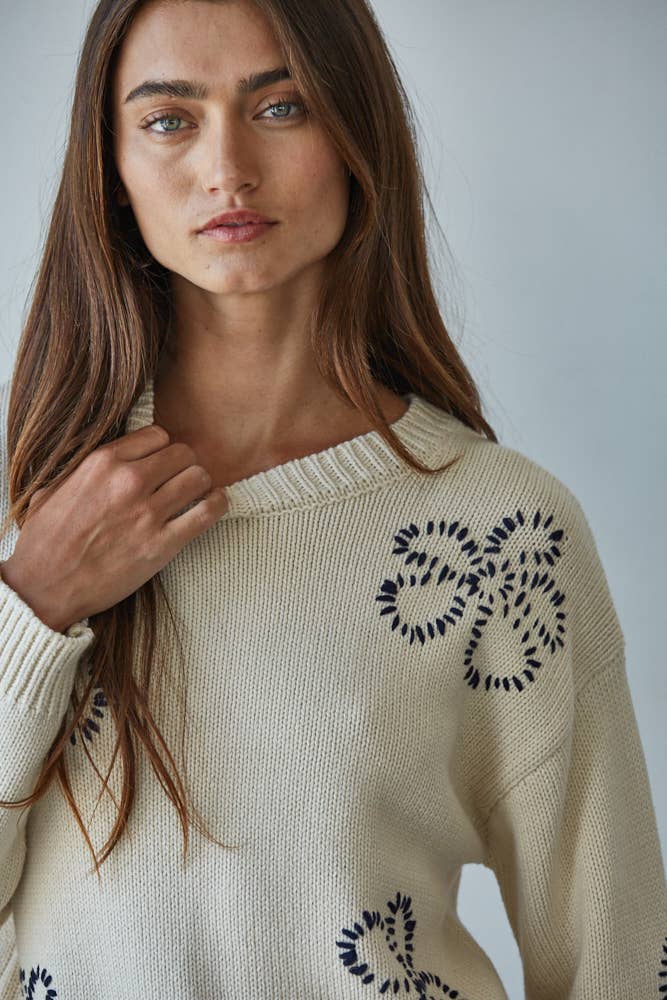 Knit Sweater Floral Stitched Top