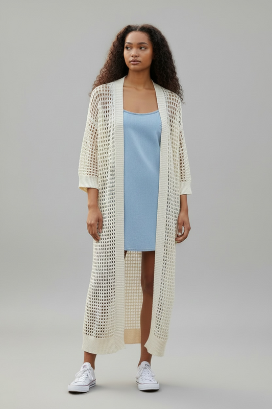 Open Knit Long Kimono