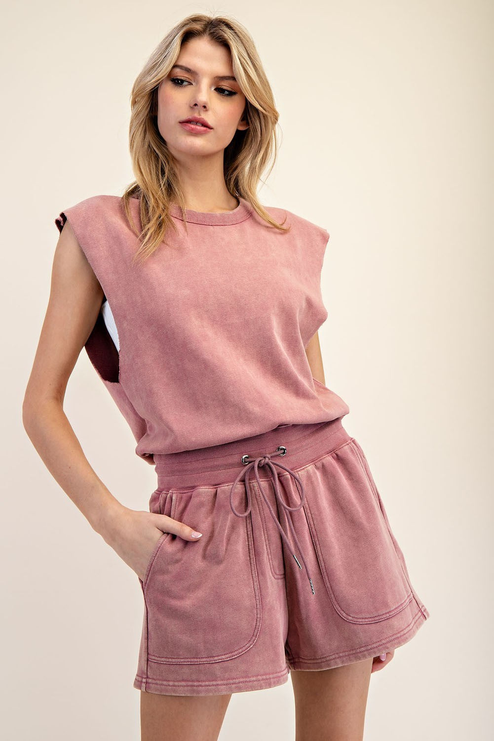 Mineral Washed Drawstring Romper