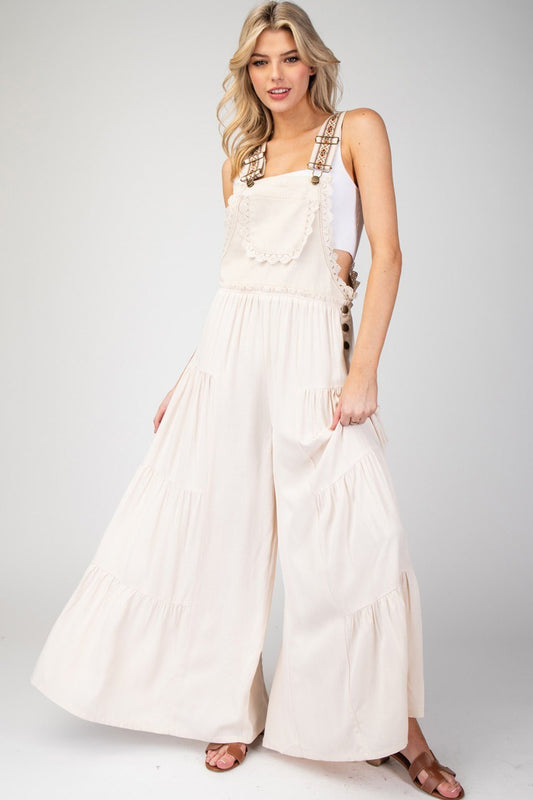 Lace Trim Tiered Sleeveless Jumpsuit