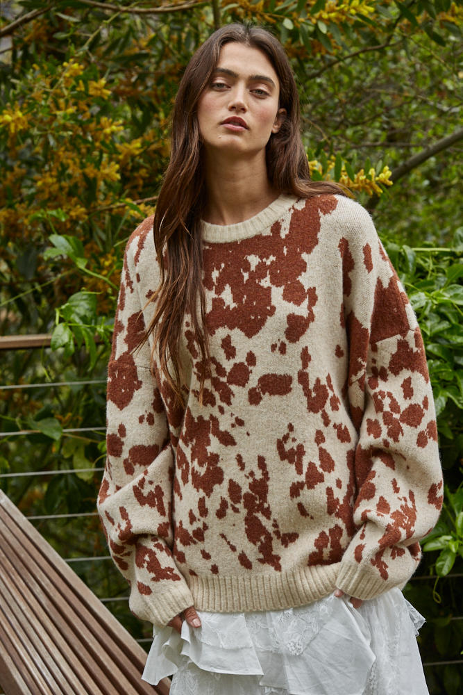 Chic Cow Print Sweater