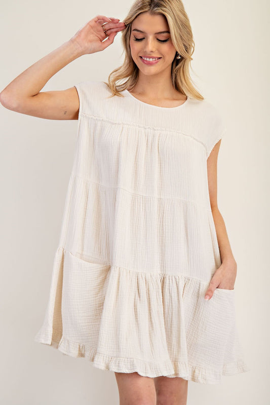 Mineral Washed Tiered Cotton Gauze Dress