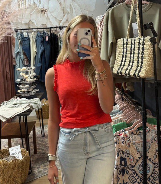 Mock neck ruffle top