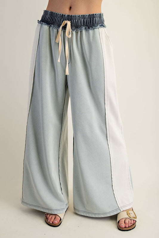 Color Block Denim Drawstring Pants