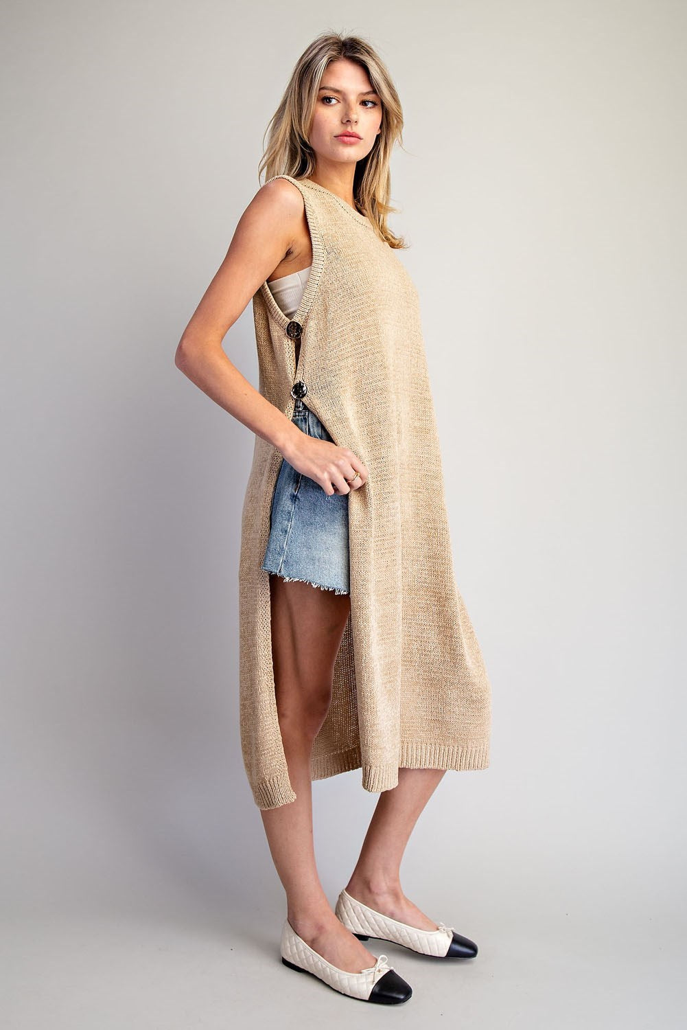 Side Button Longline Sweater