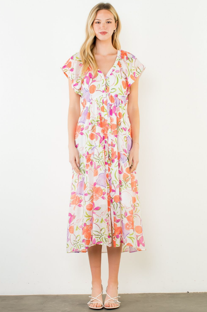 Short Sleeve Floral Patterned Dress