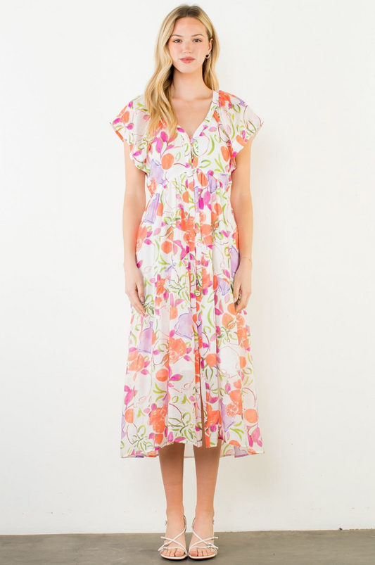 Short Sleeve Floral Patterned Dress